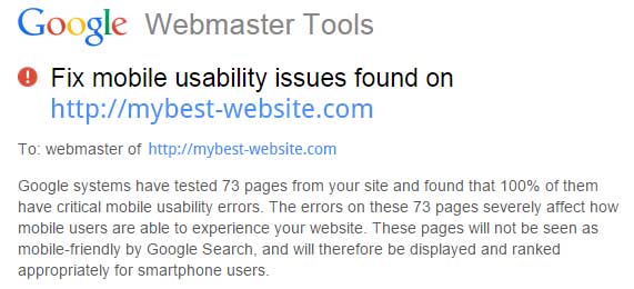 Webmaster Tools Mobility Issues Warning