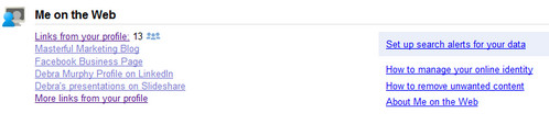 Me on the Web in Google's Dashboard