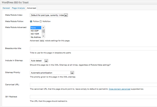 WordPress SEO - Advanced Tab